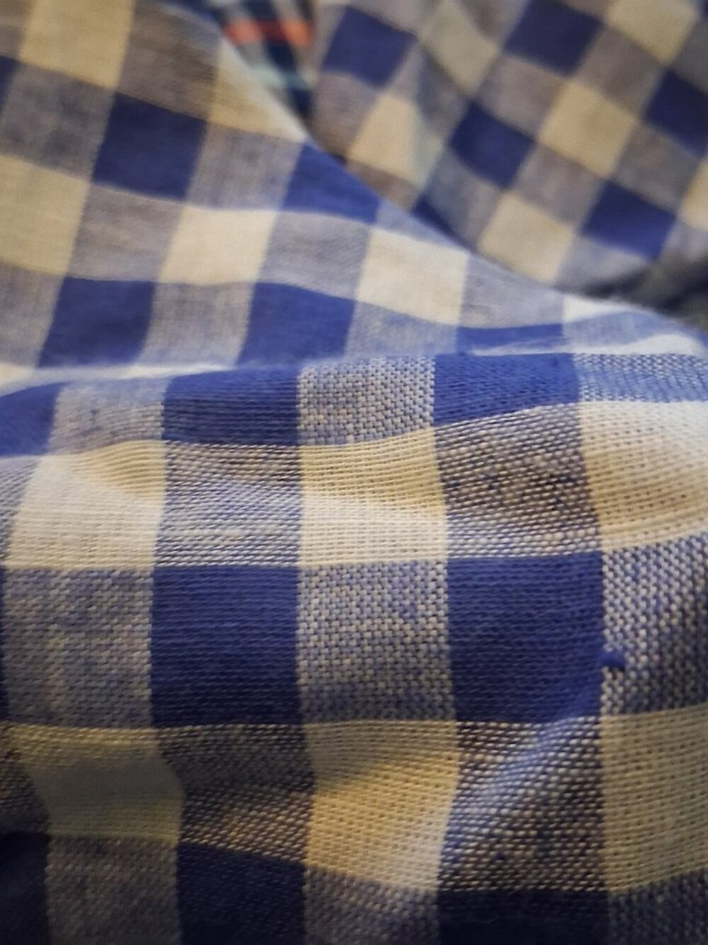 Noonday Collection Robe M/L Scrunchie Blue Gingham Check Lightweight Lounge - Picture 12 of 16